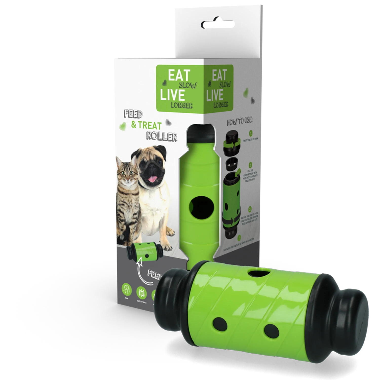 Eat Slow Live Longer Feed And Treat Roller - Groen - S - 16,5 X ø 7 Cm 6 Eat Slow Live Longer Feed And Treat Roller - Groen - S - 16,5 X ø 7 Cm - Afbeelding 4